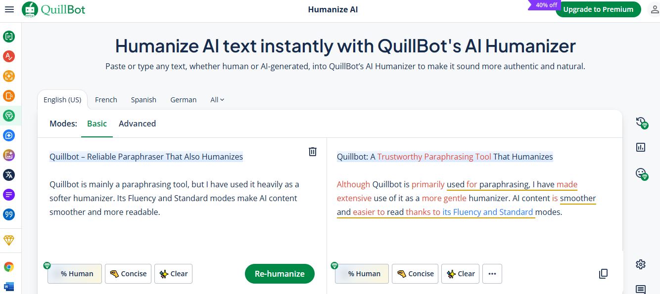 Humanize AI text instantly with QuillBot's AI Humanizer